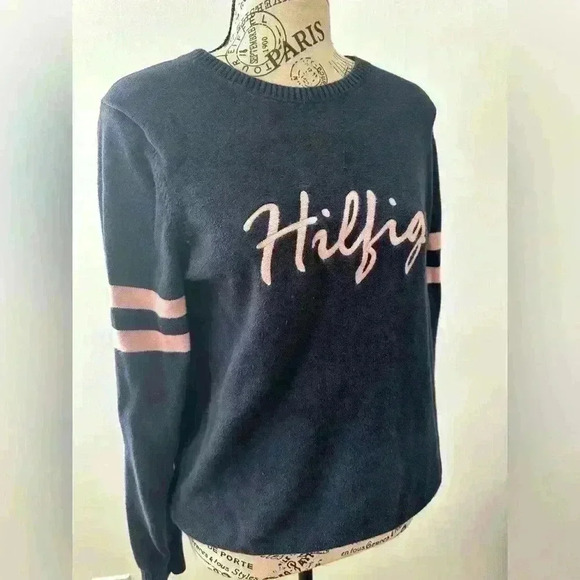 TOMMY HILFIGER Crew Neck Cotton 5% Cashmere Pullover Jumper Sweater Women Size S - Picture 2 of 9